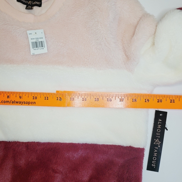 Almost Famous Womens Medium Colorblock Faux Fur Sweater Pink White Maroon Cozy - Picture 4 of 8